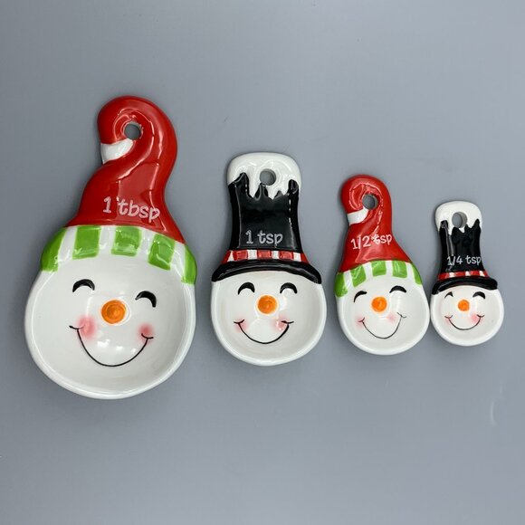 Cute Ceramic Snowman Measuting Spoons Christmas Baking - Picture 1 of 12